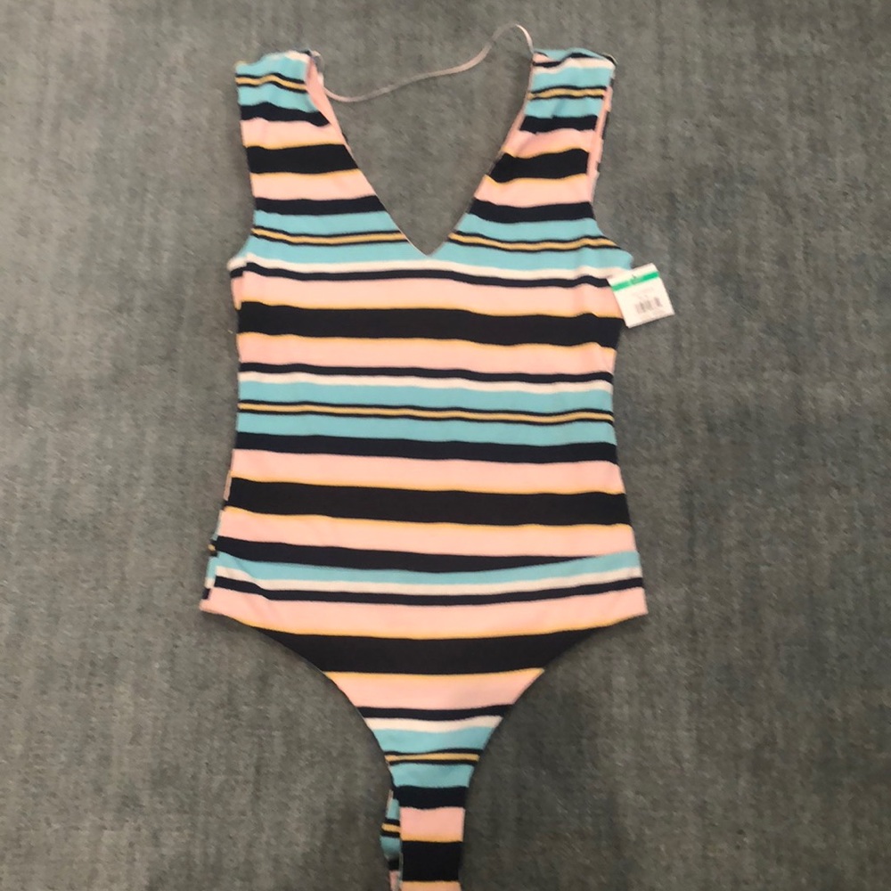 NEW WITHOUT TAGS AFRM Striped V Neck Sleeveless Bodysuit